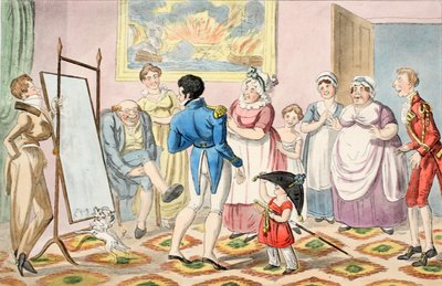Mr. B promoted to Lieutenant, and first putting on his uniform, from The Progress of a Midshipman by George Cruikshank